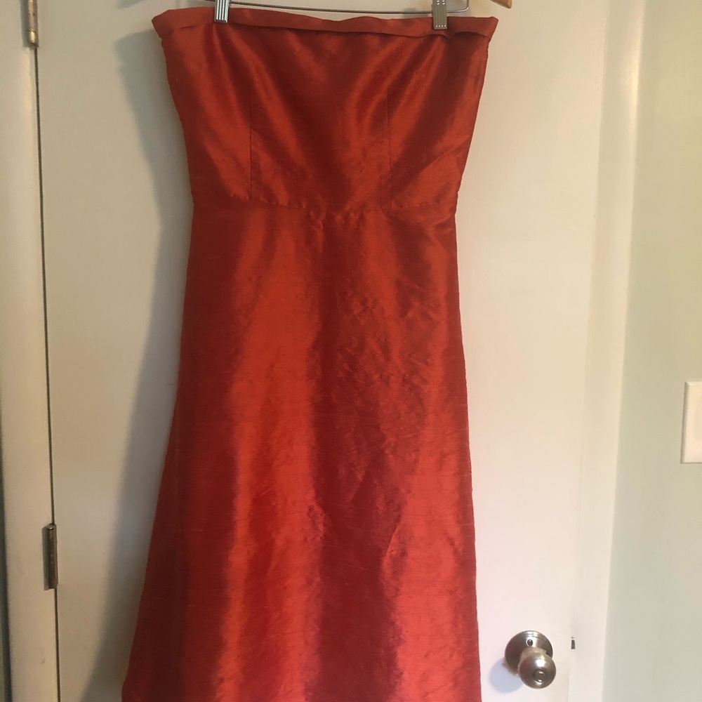 Lynn Lugo Copper Strapless Silk Dress Size 10